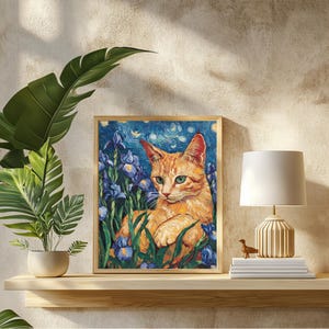 Vincent Van Gogh&#39;s Starry Night Cat Print, Van Gogh Cat Poster, Black Cat Art, Floral Print, Funny Cat print, Funny gift, Home decor Poster