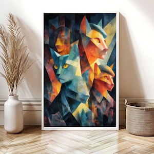 Cubist Cat Portrait Art Print | Modern Cat Poster Digital Download | Pet Lovers Wall Art | Unique Cat Decor | Gift for Cat Owners