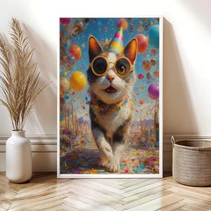 Surreal Cat Digital Print | Independence Day Theme Art | Dali Style Wall Art | Cat Lover Gift Decor | Unique Surrealism Poster