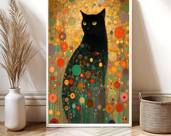 Stampa Artistica In Metallo ASIOADWNA – Gatti In Stile Gustav Klimt – 20x30 Cm Vintage – Decorazione Parete