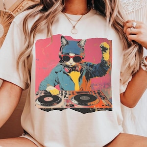 Cool DJ Cat Shirt, Andy Warhol Art, Funny Cat with Headphones, Funny Cat Shirt, Retro Cat Shirt, Pop Art Cat Shirt, Colorful Art Gift