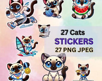 Stickerset kattenthema - leuke digitale png-downloads, stickerdownloads, afdrukbare stickers, ontwerpstickers, stickercricut