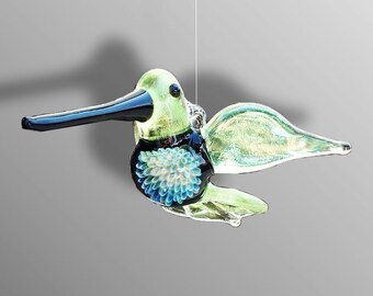 Green Hummingbird Sun-Catcher with a Flower in its Belly perfect gift for birthday, anniversary, wedding, or a house warming