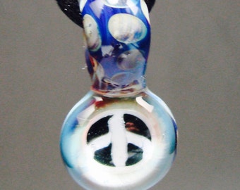 Peace Sign or Yin Yang Glass Pendant and Necklace. Comes with a Black Velvet  Keepsake Bag