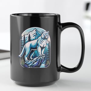 Mountain Lion @ Cliff 15 oz Big Ass Black Mug Coffee Tea Cup State College PSU Penn State Gift Grand Teton National Park Sips & Shenanigans