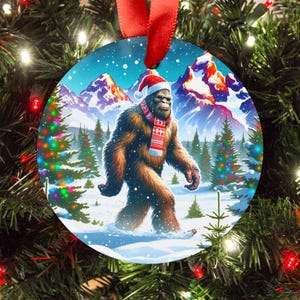 Bigfoot in Tetons Snow Acrylic Christmas Tree Ornament #1 Searchin Sasquatch Ornament Bigfoot Holiday Trinket Bigfoot Christmas Bauble Gift