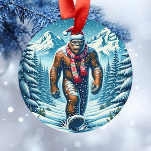 Bigfoot in Tetons Snow Acrylic Christmas Tree Ornament #2 Searchin Sasquatch Ornament Bigfoot Holiday Trinket Bigfoot Christmas Bauble Gift
