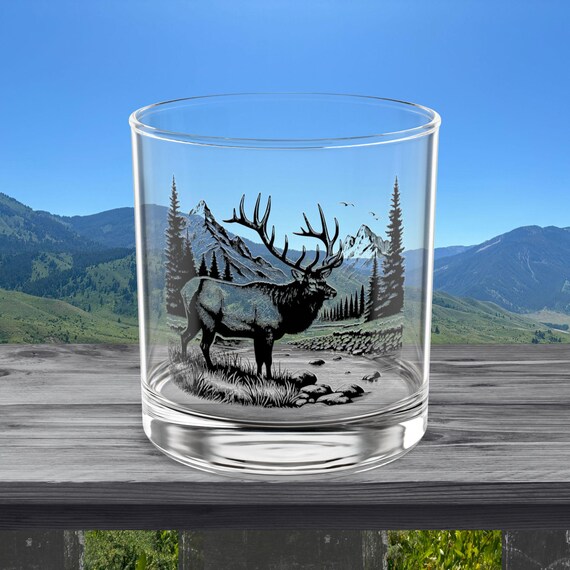 Bull Elk in Wild Wyoming 10 oz Rocks Glas Dad Geschenk Whisky Cocktail Lowball Altmodisches Glas Made in USA Teton National Park Souvenir