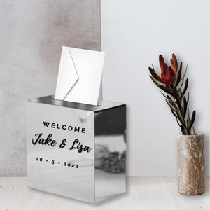 Rectangle Wishing Well | Decoração de casamento personalizada | Wedding Wishing Well | Caixa de cartão personalizada | Caixa de presente | Decalque de vinil | Cartões de agradecimento | Prata