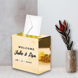 Pozo de los deseos rectangular / Decoración de boda personalizada / Pozo de los deseos de boda / Caja de tarjetas personalizada / Caja de regalo / Calcomanía de vinilo / Tarjetas de agradecimiento / Oro