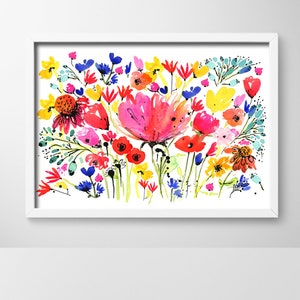 Flower Field, Abstract garden art print, Colorful abstract floral art, Modern wall art, Home art decor, watercolor flowers