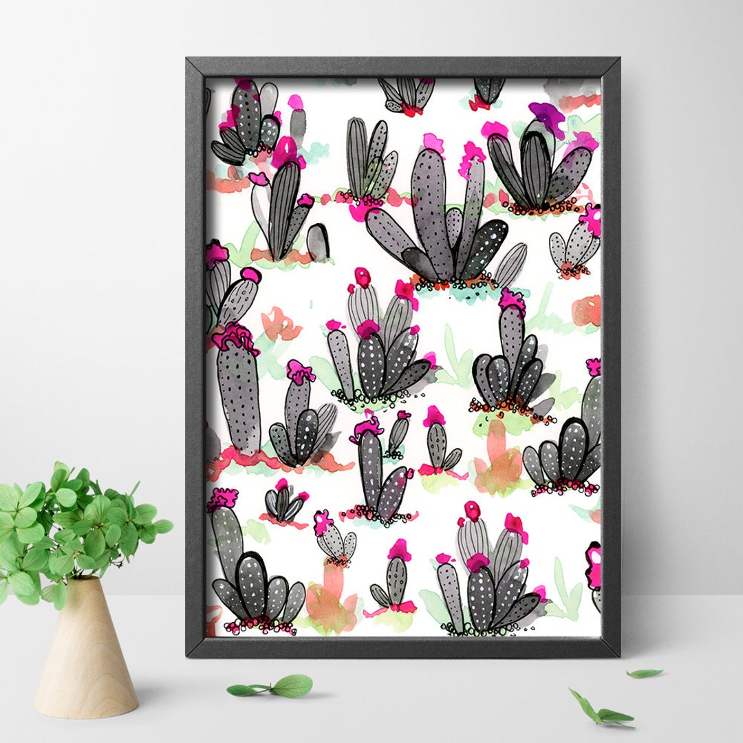 Black Cactus Art Print, Watercolor Black Cactus, Modern Cactus Print ...