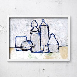 Collected Vases art, Vase studies 3, Still life art, Home decor, Abstract Art, Blue Vase, Modern Art, Collage art, Mothers day gift