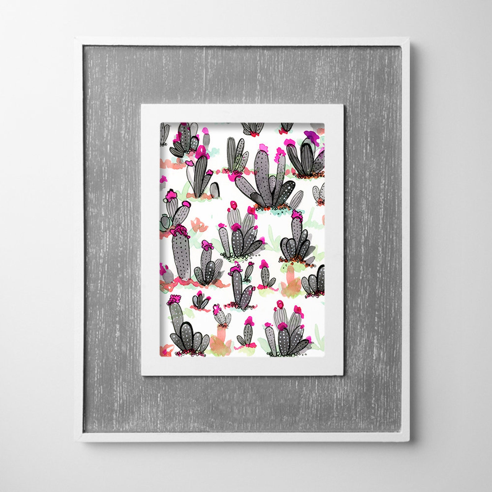 Black Cactus Art Print Watercolor Black Cactus Modern Cactus - Etsy