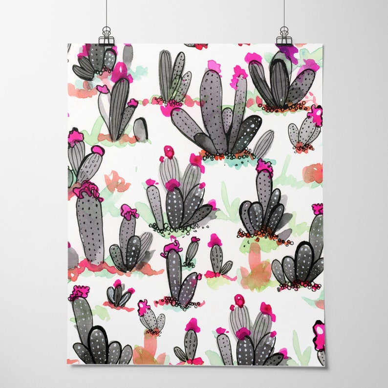 Black Cactus Art Print Watercolor Black Cactus Modern Cactus - Etsy