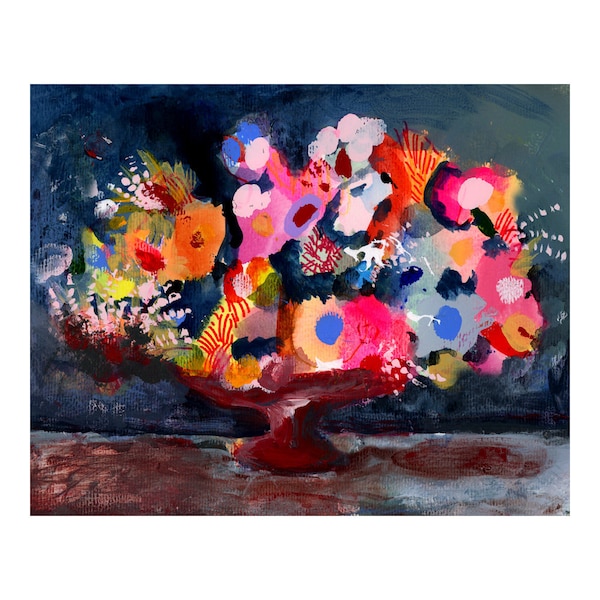 Impresión artística de naturaleza muerta floral abstracta: Ilustración de jarrón melancólico