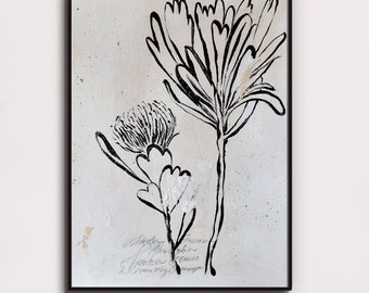 Protea Art Print: Abstract Floral, Black and White Botanical Decor