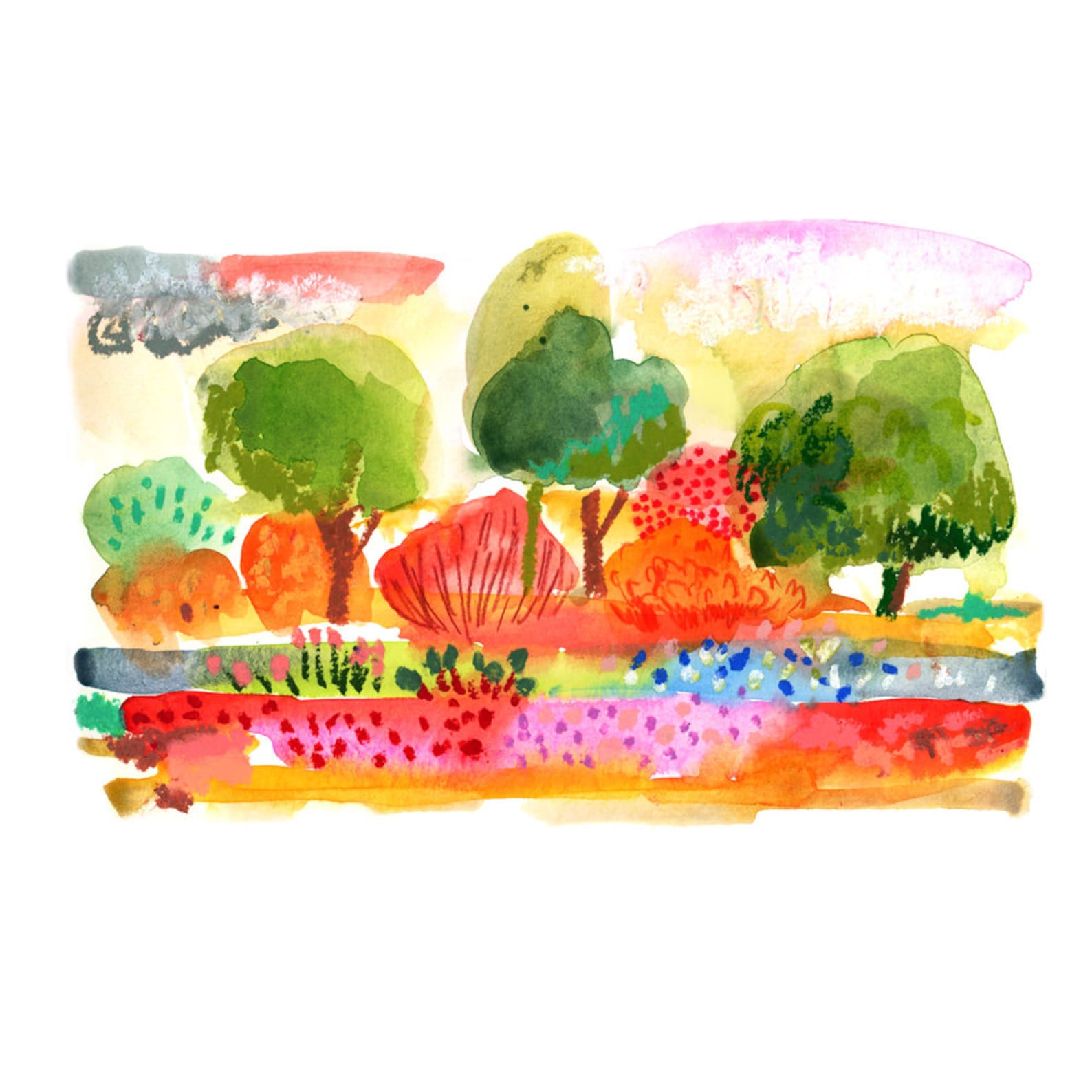 Changing Seasons Landscape Art, Colorful Landscape Art, Summer Day Art ...
