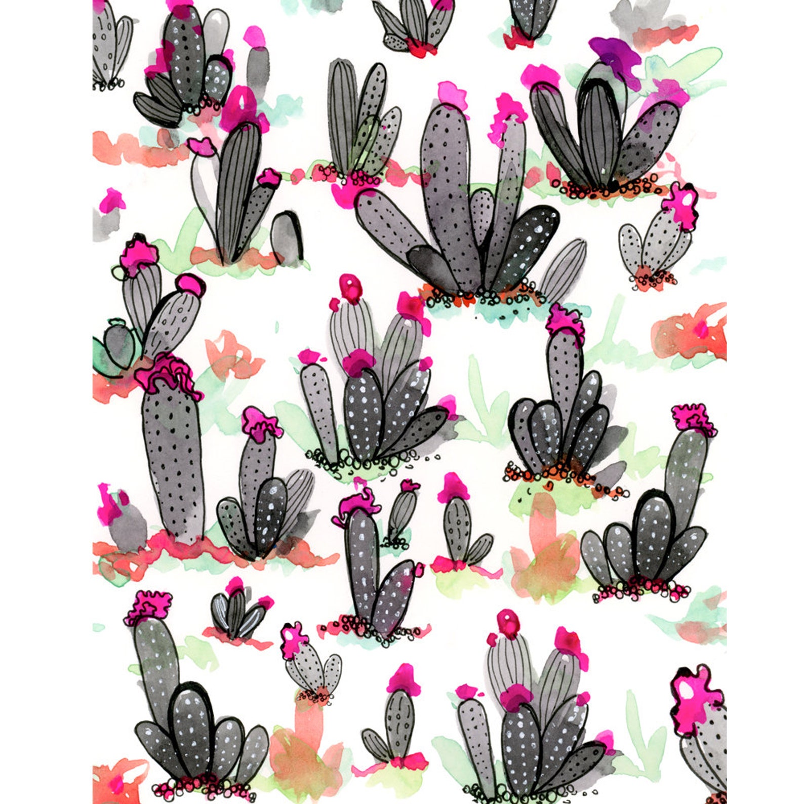 Black Cactus Art Print Watercolor Black Cactus Modern Cactus - Etsy