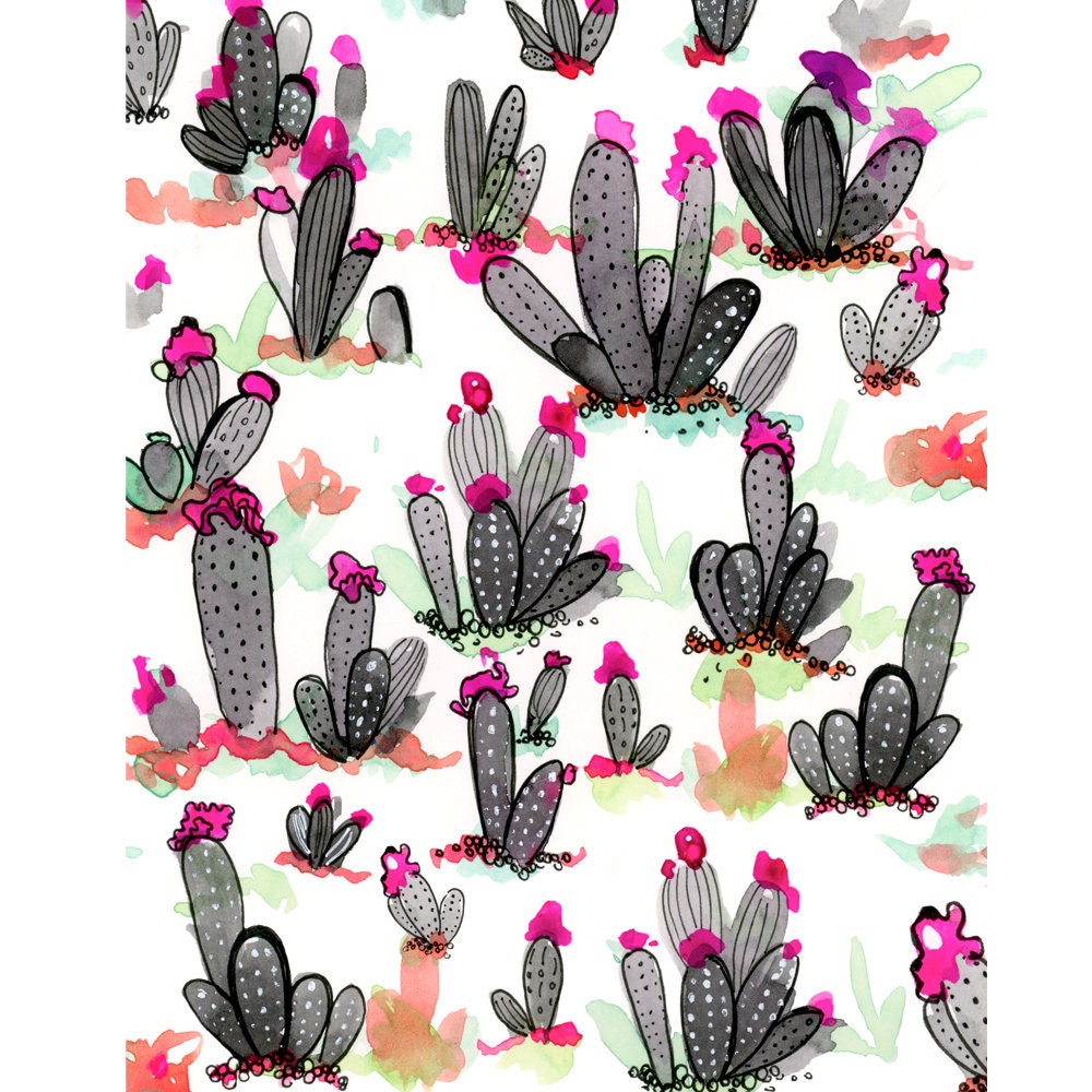 Black Cactus Art Print Watercolor Black Cactus Modern Cactus - Etsy