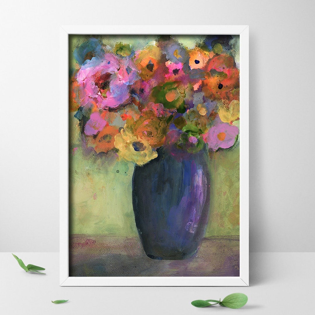Purple Vase Art, Still Life Art Art, Abstract Wall Art, Mixed Media