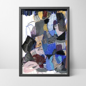 Blue and Black Abstract Art Print: Modern Home Decor