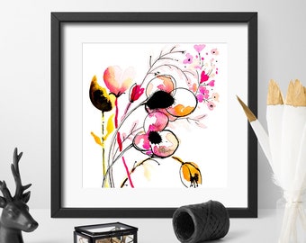 Pink Floral Watercolor Art Print: Delicate Botanical Illustration
