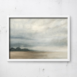 Misty Beach Art Print: Neutral Abstract Oil Landscape