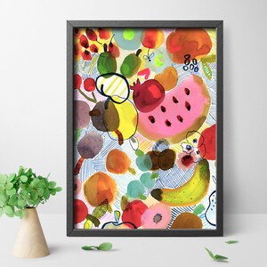 Fruit Salad 2 Art Print: Colorful Abstract Kitchen Wall Decor