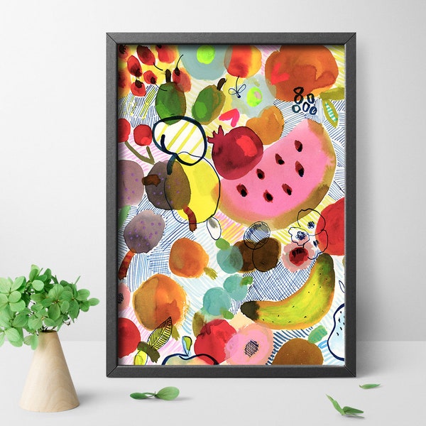 Fruit Salad Art, Fruit Salad 2 print, Watercolor art, Art prints, Home Decor, Wall Art, Wall Decor, Abstract art, Modern Mothers day gift