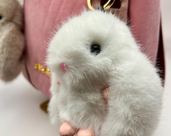Genuine Otter Fur Plush Rabbit Doll Toy Ornament Bag Charm