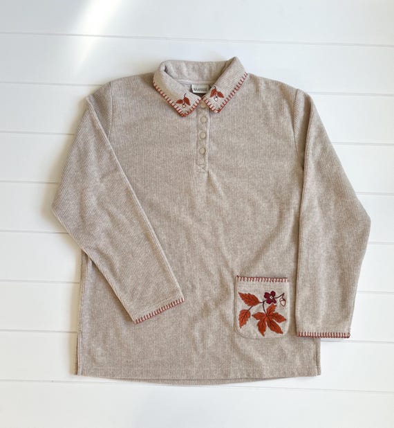 Classic Elements Tan Collared Sweater, Ribbed Kni… - image 1