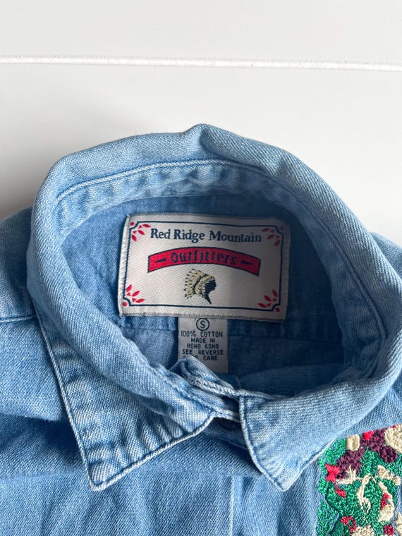 Vintage Denim Christmas Embroidered Button-Up - image 3