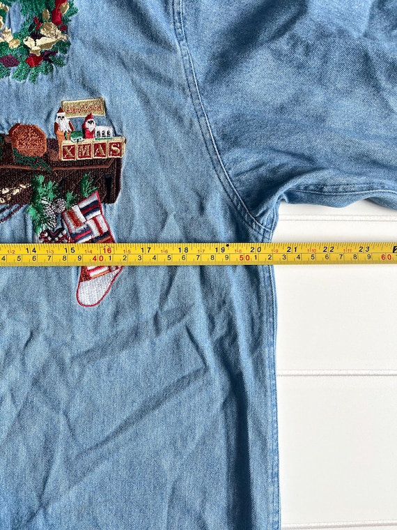 Vintage Denim Christmas Embroidered Button-Up - image 5