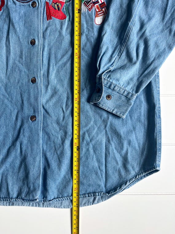 Vintage Denim Christmas Embroidered Button-Up - image 4