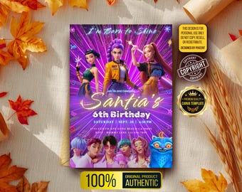 KPOP Demon Hunters Birthday Invitation | Anime Party Template (Editable Canva File)