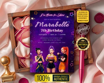 Invitación de K-pop de Cazadores de Demonios / Plantilla editable para fiesta de cumpleaños de anime / Guerreras Huntrix