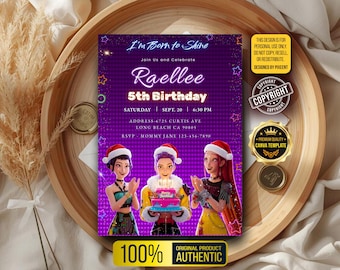 Weihnachten KPOP Dämonenjäger Einladung | Neon Anime Party Vorlage | KPOP Geburtstags-Einladung für Kinder