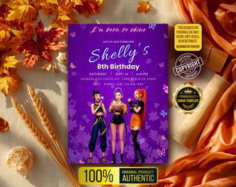 KPOP Birthday Invitation Template | Editable Digital Download | Anime Party Invite | Themed Printable Birthday Card