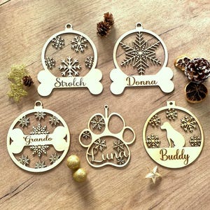 Personalized Christmas bauble for dogs made of wood, for the Christmas tree wooden Christmas decoration, pet Christmas bauble, gift tag