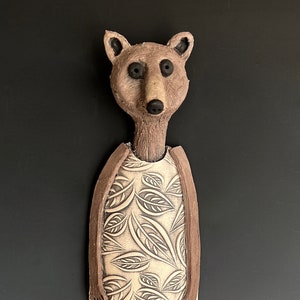 CLAY BROWN BEAR, Bear, Ceramic Bear Sculpture, Brown Bear Wall Hanging, Clay Bear Sculpture, Hanging Bear, Wall Art, Animal, Wild Bear image 1