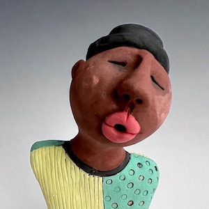 Free Shipping in USA, Clay Sculpture, CERAMIC FIGURE, Clay Figure Handmade, One Of A Kind Handmade Sculpture, Small Clay Figure, Dark Skin