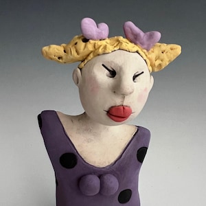 Free Shipping in USA, Clay Sculpture, CERAMIC FIGURE, Clay Figure Handmade, One Of A Kind Handmade Sculpture, Small Clay Figure, Yellow Hair