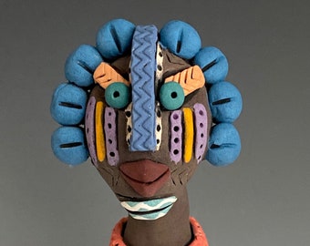 FEMALE SCULPTURE, Ceramic Sculpture, Clay Sculpture, Sculpted Figure, Clay Figurine, Clay People, Sculptural Art, African Mask, African