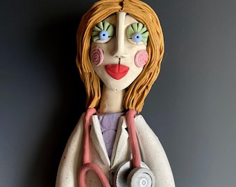 DOCTOR, NURSE, Clay Wall Sculpture, Medical Professional, Sculpted Female, Ceramic Sculpture, Clay Sculpture, Ceramic Sculpture, Clay