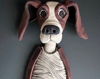 CLAY DOG, DOG, Ceramic Dog Sculpture, Clay Sculpture, Wall Art, Dog Wall Sculpture, Wall Decor, Dog Wall Art, Hanging Clay Dog Sculpture