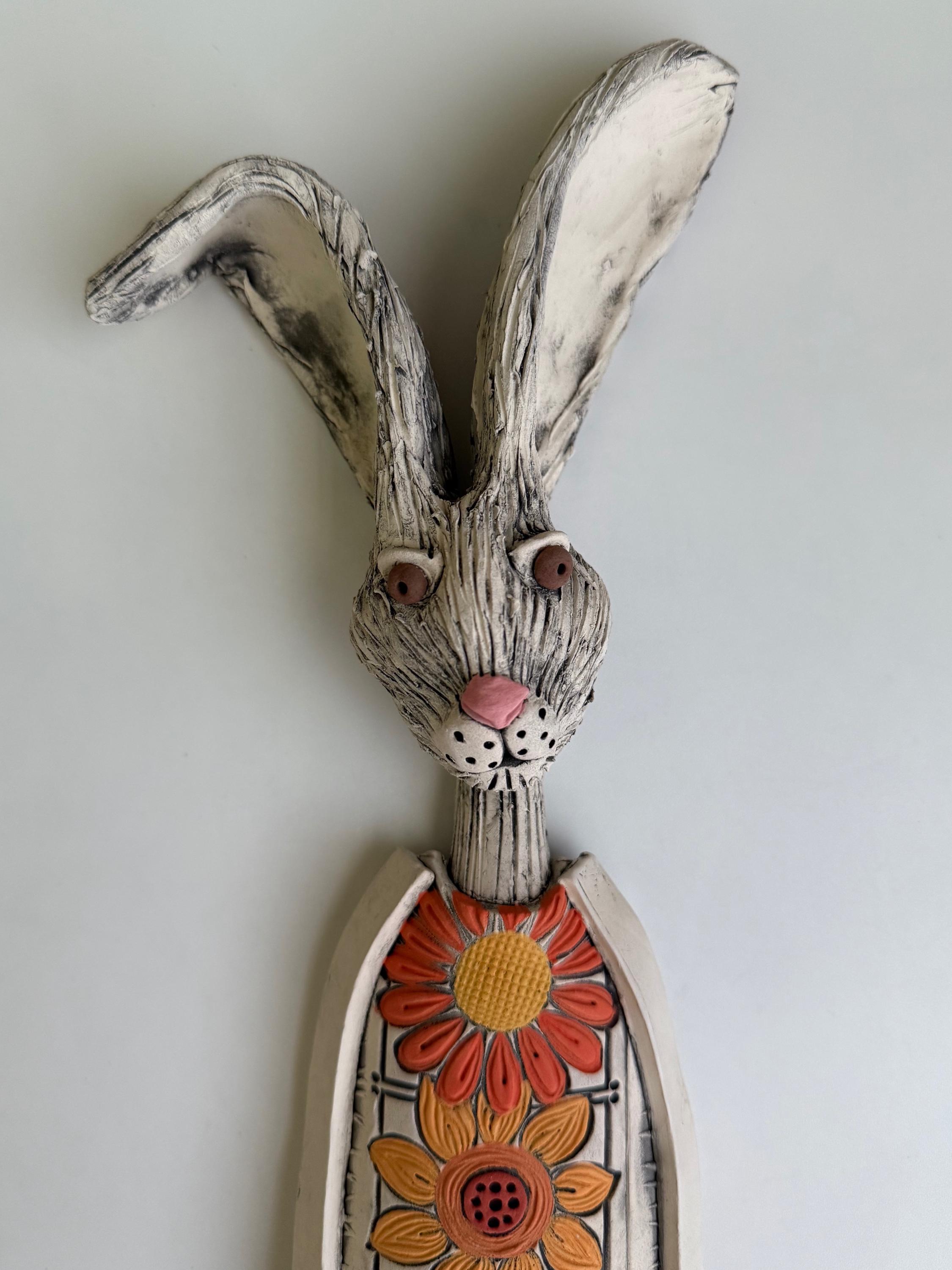 Handmade Rabbit Wall Hanging - Whimsical Floral Ceramic Folk Art ...
