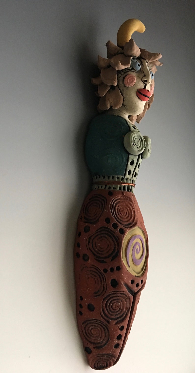 Moon Ceramic Female Sculpture Wall Art Clay Figures MOON Spirit Goddess FREE SHIPPING!!! Female Goddess Spirit Woman Clay Sculpture