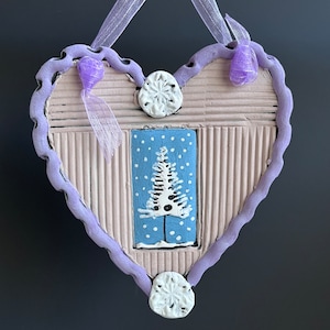 TREE, Holiday, Clay Heart, Pottery Heart, Ceramic Clay Heart, Hanging Heart, Handmade Heart, Hand Painted Heart, Hanging Heart Decoration