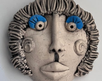 WAll FACE, WOMAN Face, Face Sculpture, Wall Art Face, Ceramic Face, Hand Sculpted Face, Ceramic, Sculpted Wall Face, Clay Face, Wall Hanging